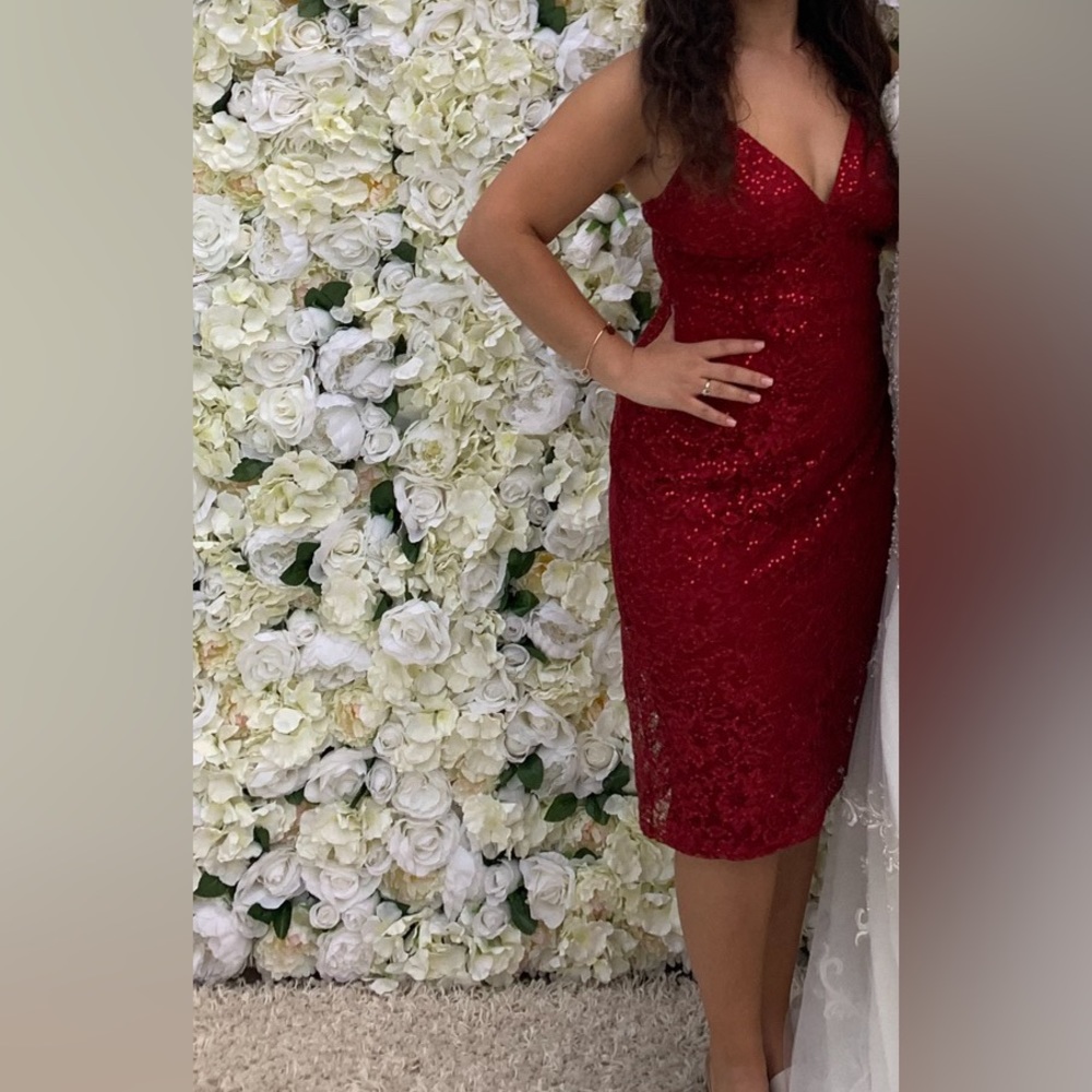 Lulus midi lace red dress